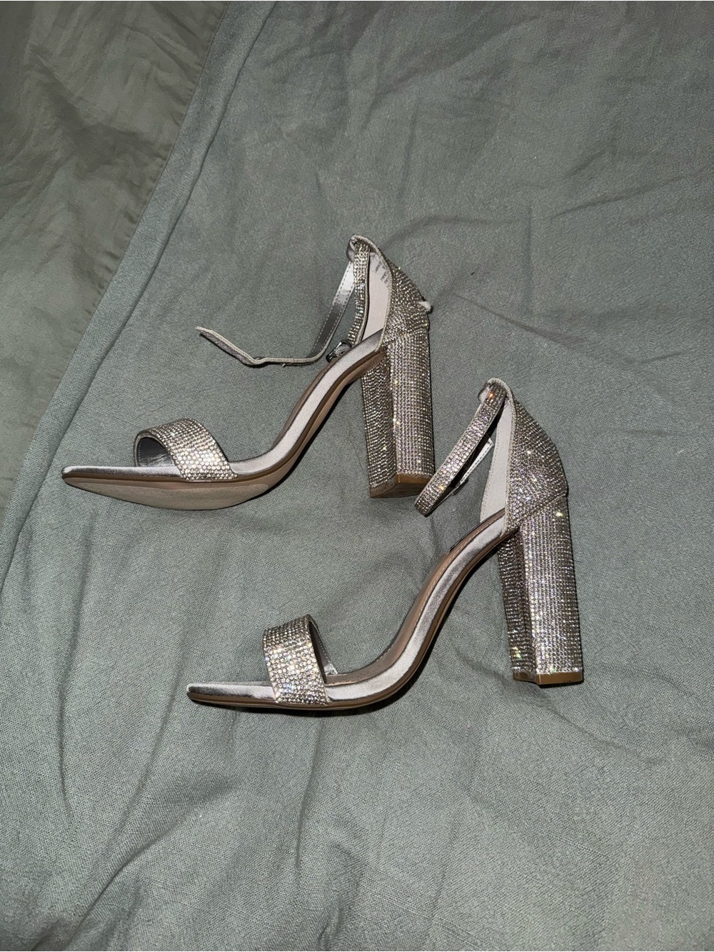 Steve Madden Silver Crystal Block Heel Sandals